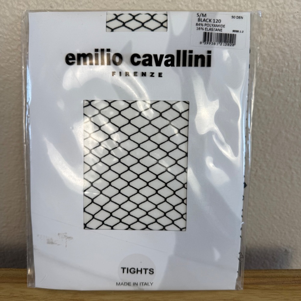 Emilio Cavallini Fishnet Tights Womens S/M Black 50 Denier Made In Italy NEW